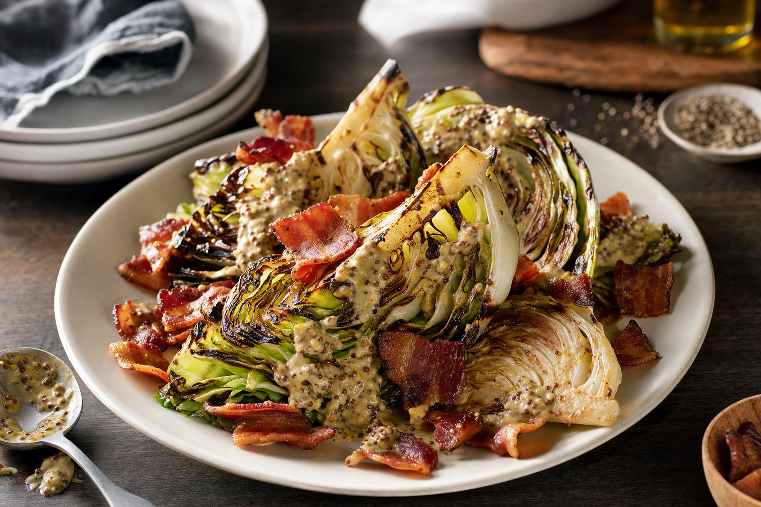 Roadside Bacon Cabbage Wedges with Mustard