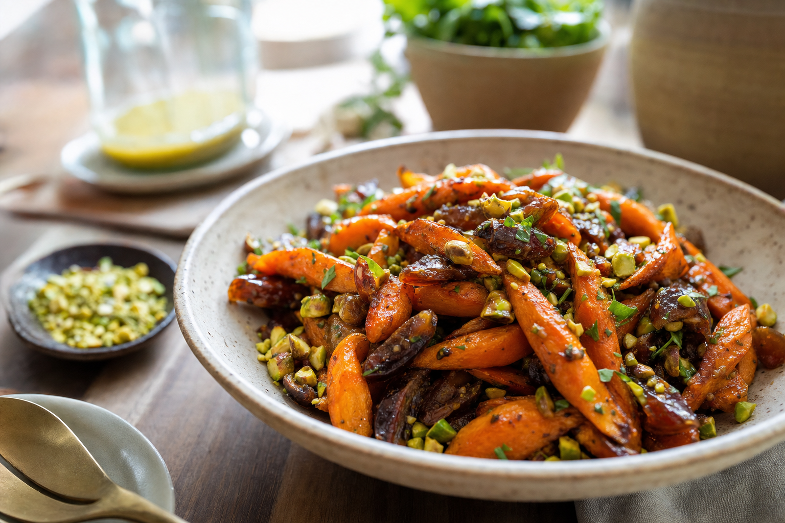 Roasted Carrot Salad with Dates and Pistachios