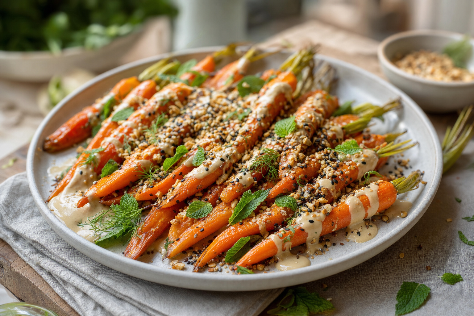 Roasted Carrots with Tahini Crunch