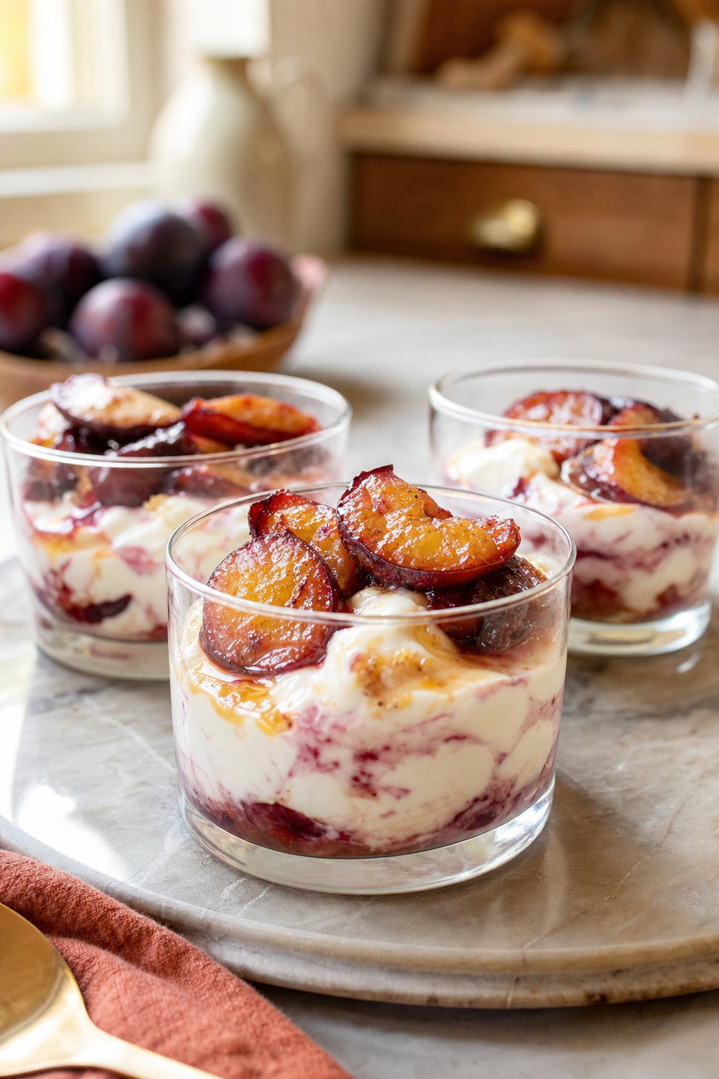 Roasted Plum Honey Cream Cups