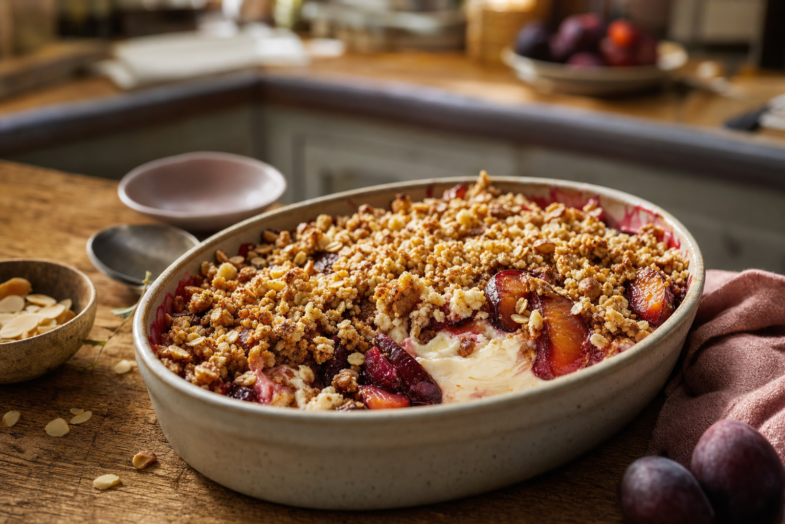 Roasted Plum Ricotta Crumble