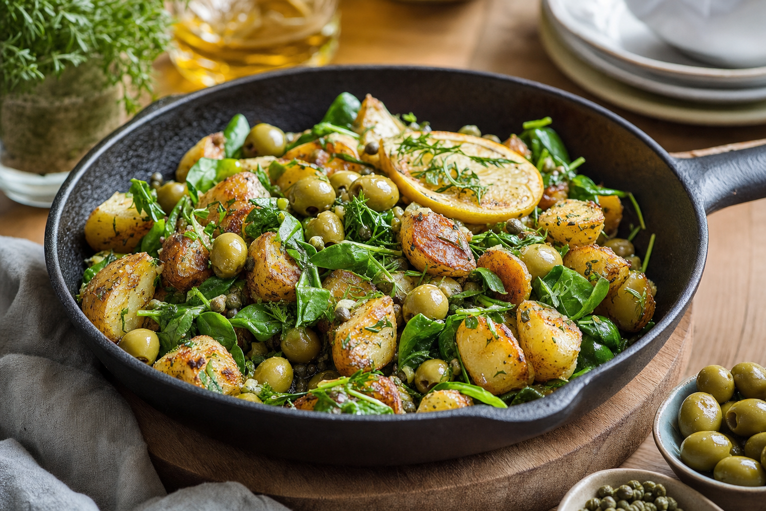 Roasted Potato and Green Olive Skillet Salad