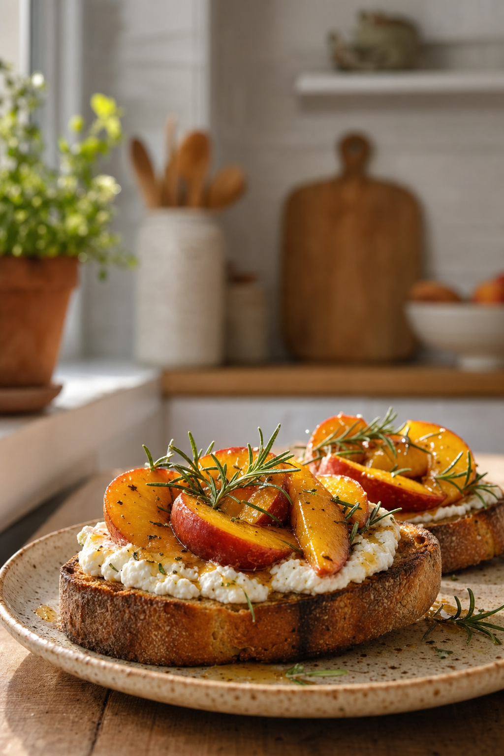 Rosemary Peach Ricotta Toasts