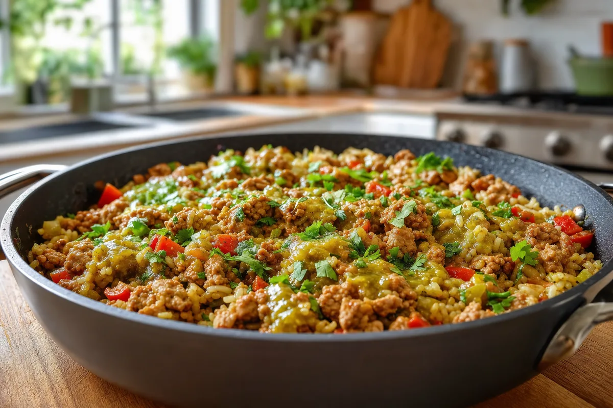 Salsa Verde Turkey Rice Skillet