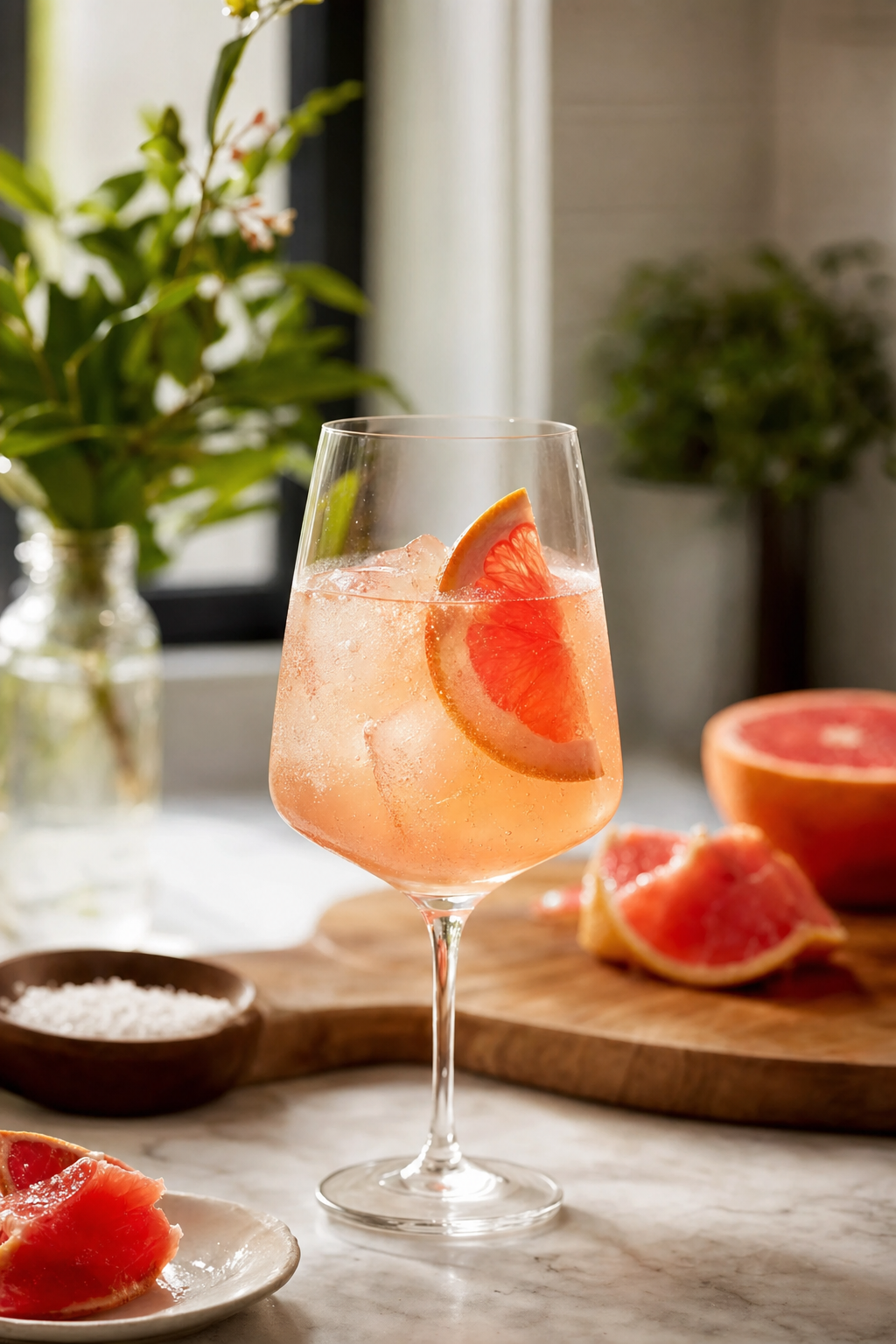 Salted Grapefruit Honey Vodka Spritz