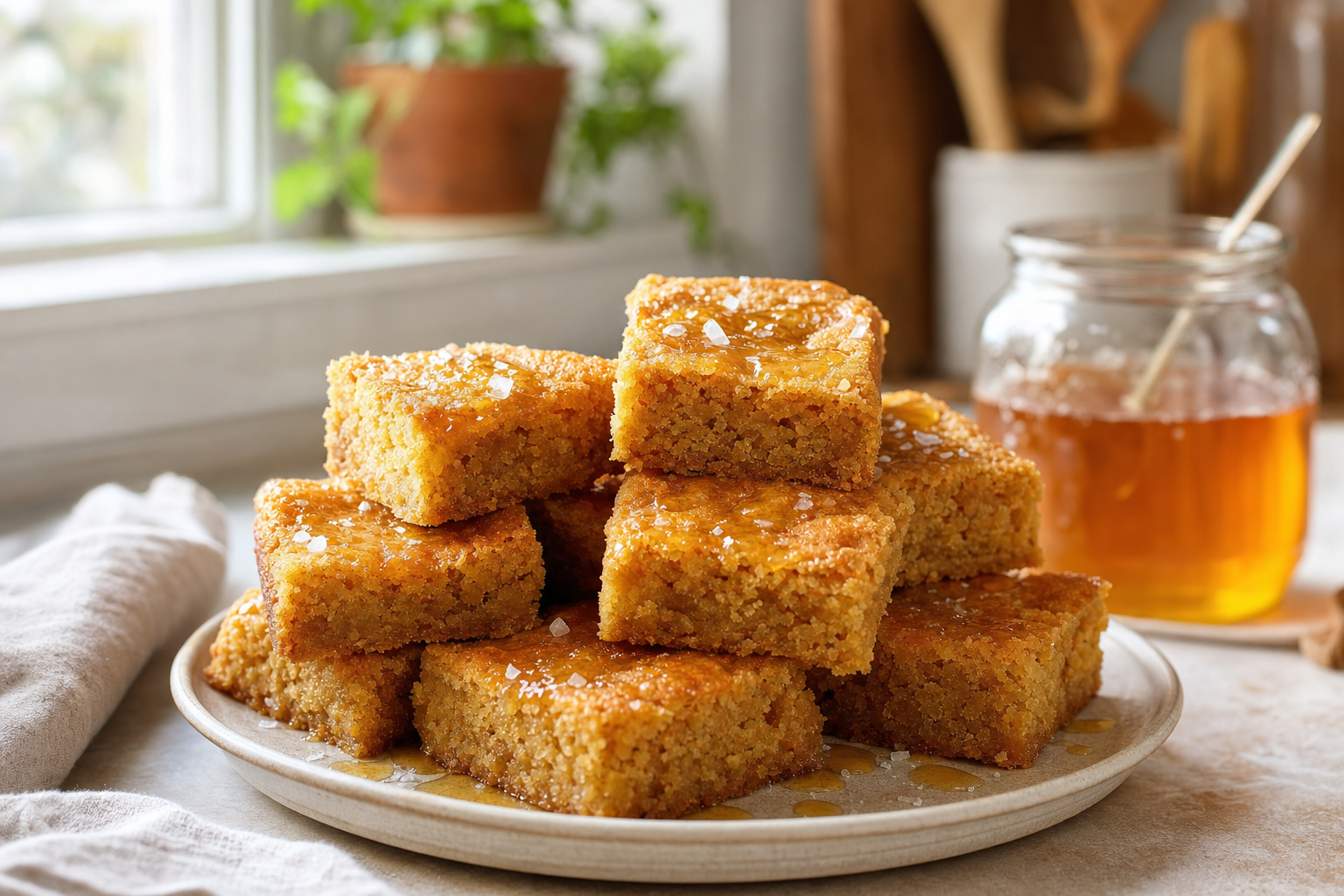 Salted Honey Cornmeal Blondies
