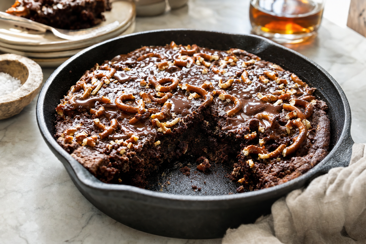 Salted Maple Pretzel Brownie Skillet