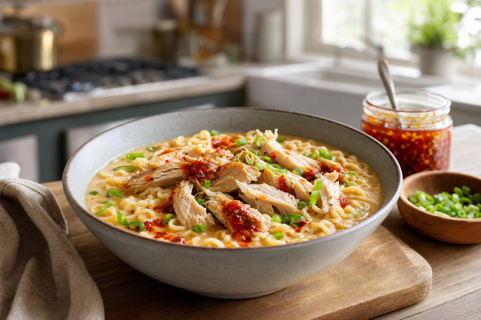 Sam's Creamy Chili Garlic Ramen with Rotisserie Chicken