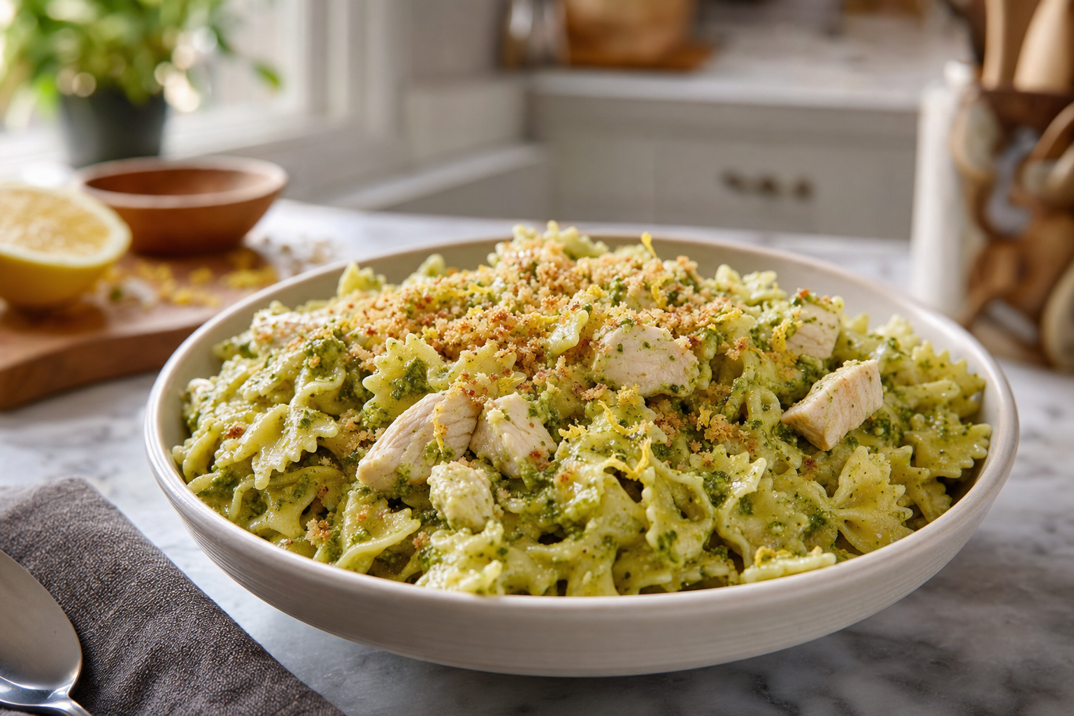Sam's Creamy Pesto Chicken Bow Ties
