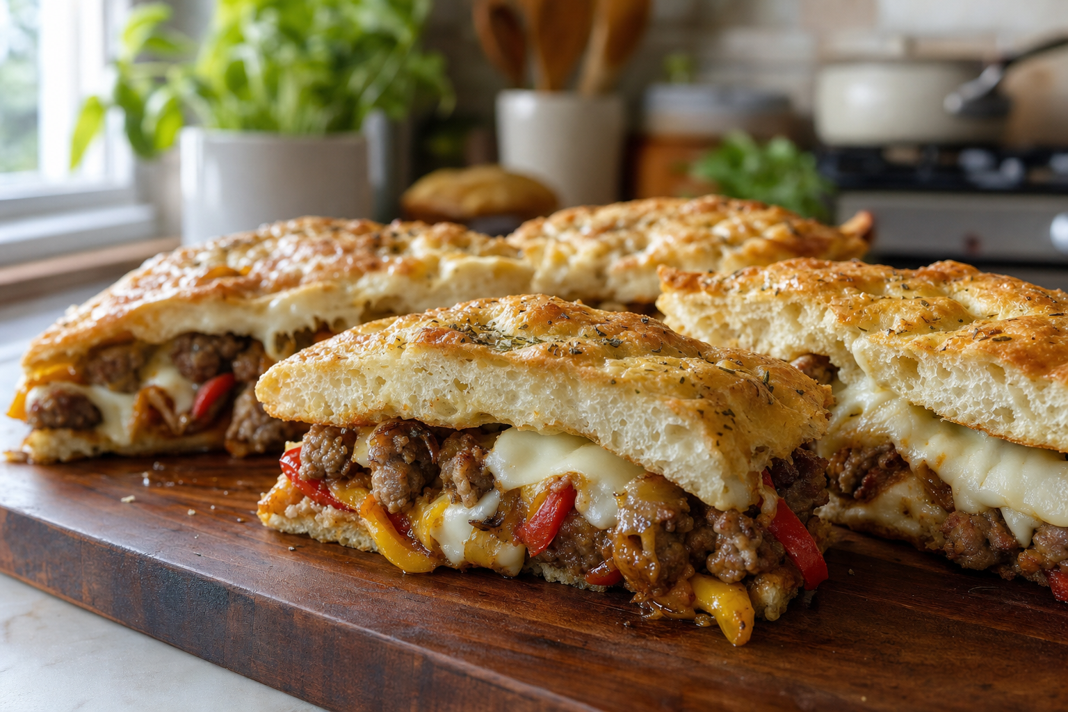 Sausage Pepper Focaccia Melts
