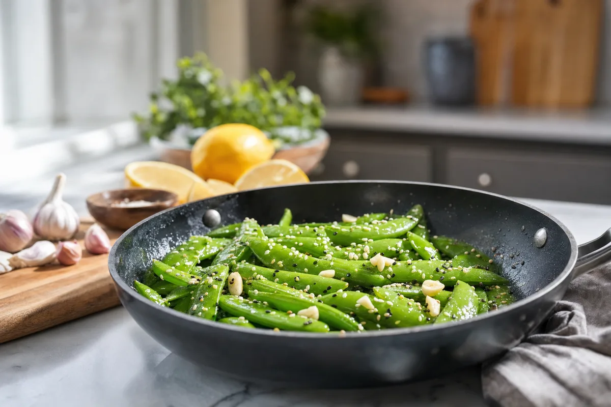 Sesame Snap Peas with Garlic and Lemon