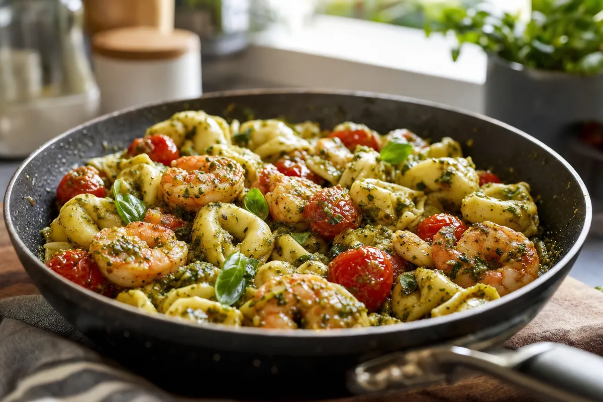 Shrimp Pesto Tortellini Skillet