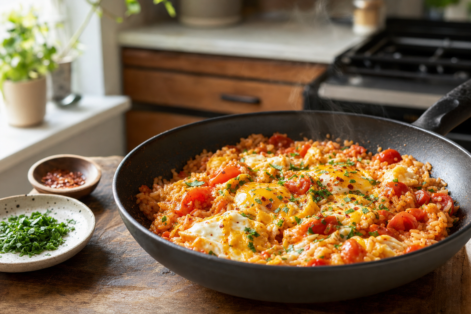 Silky Egg and Tomato Rice Skillet