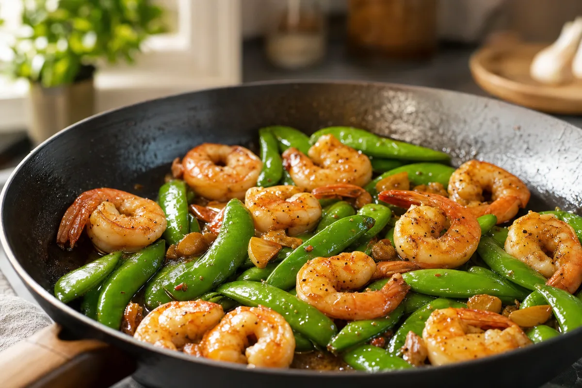Skillet Garlic Shrimp and Snap Pea Stir-Fry