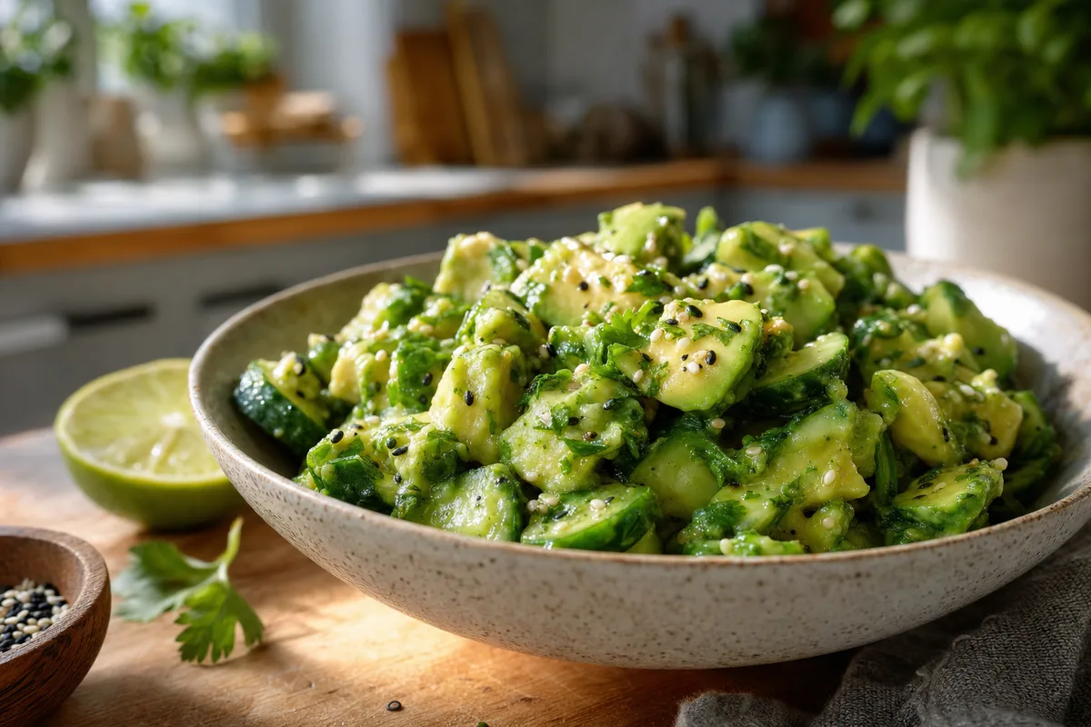 Smashed Cucumber and Avocado Snack Salad