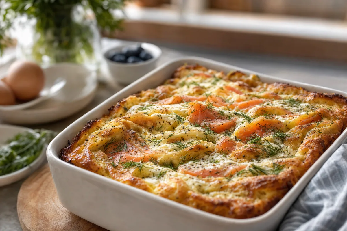 Smoked Salmon Bagel Breakfast Bake