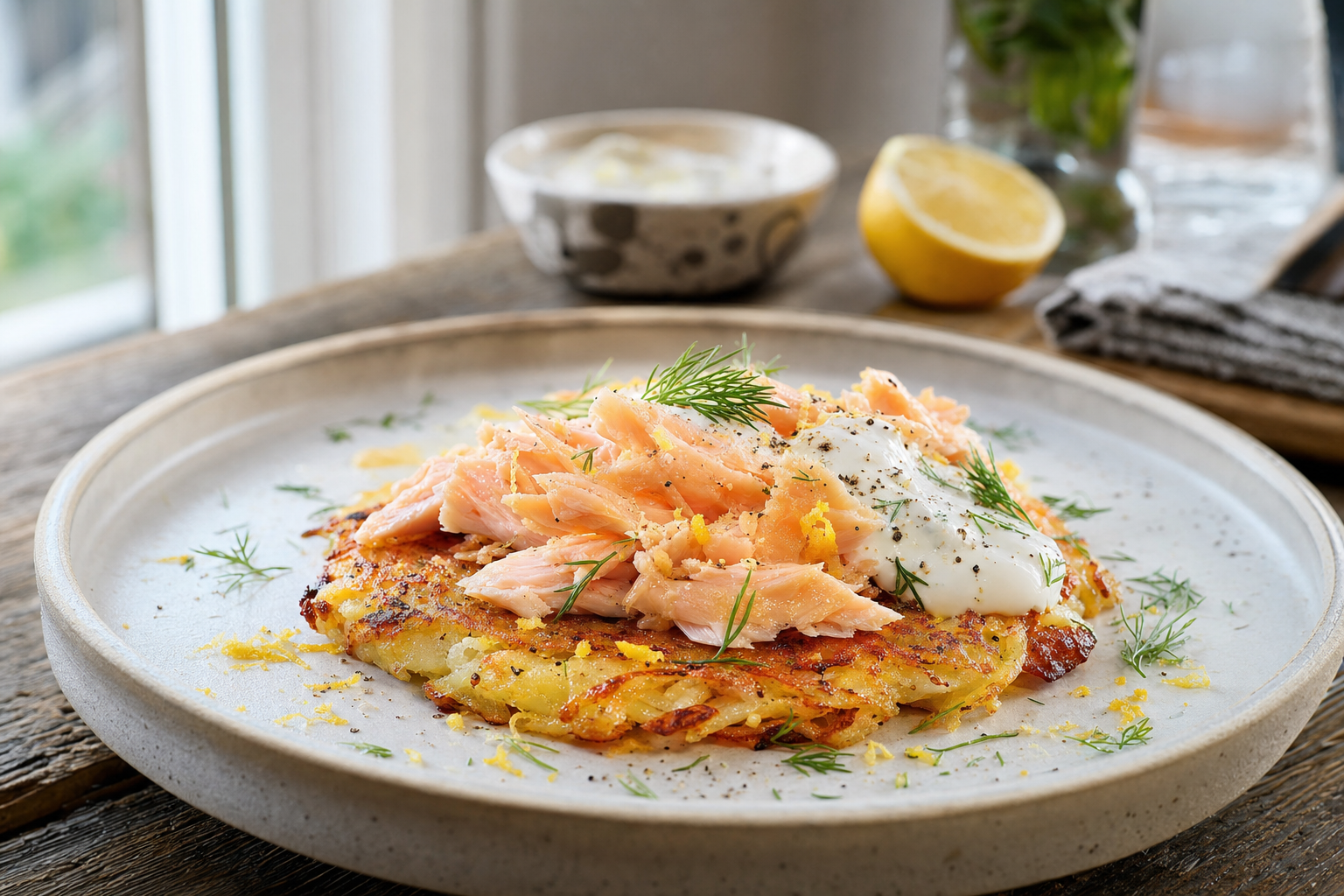 Smoked Trout Potato Rösti with Lemon Yogurt