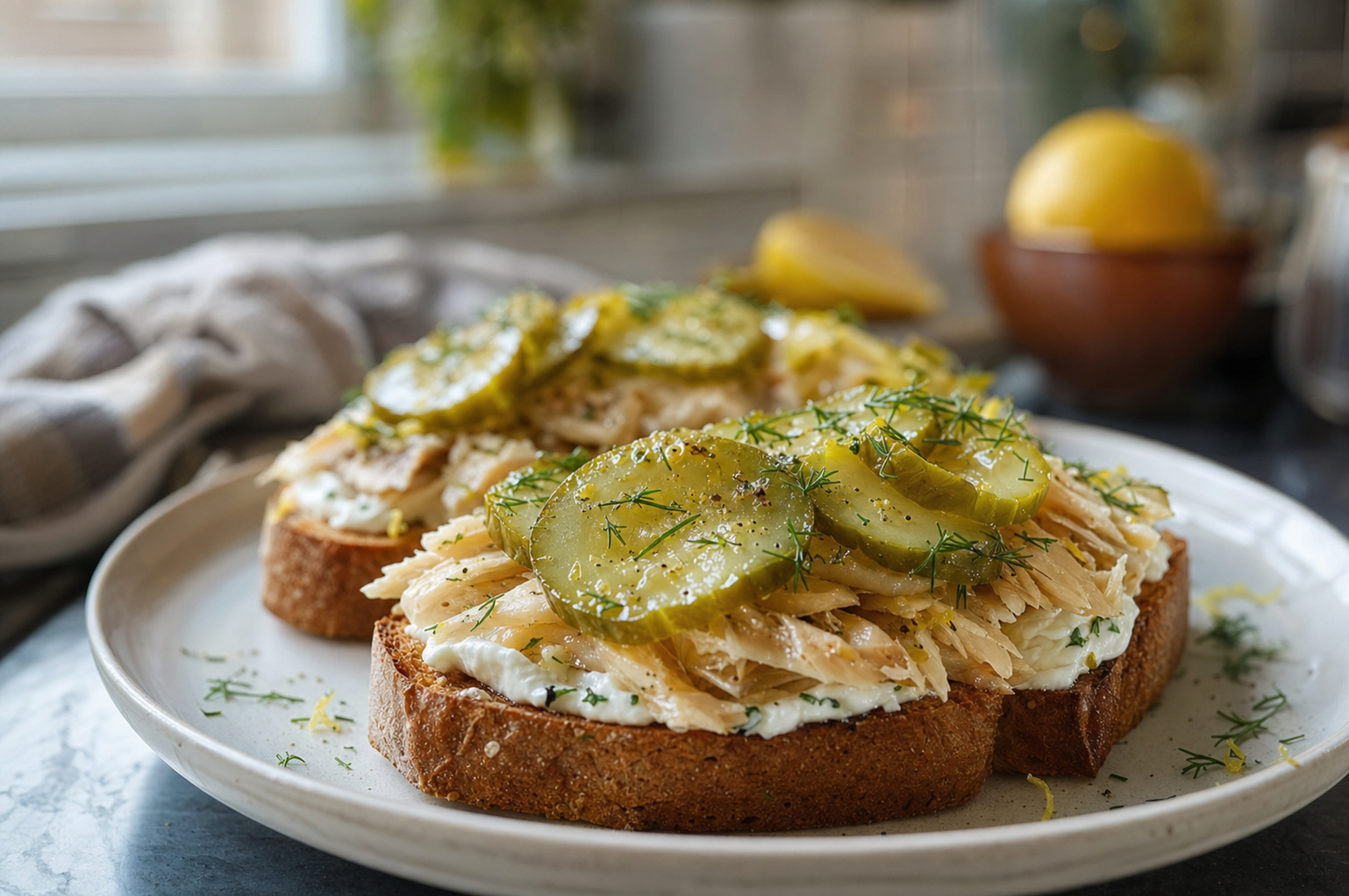Smoked Whitefish Pickle Toasts