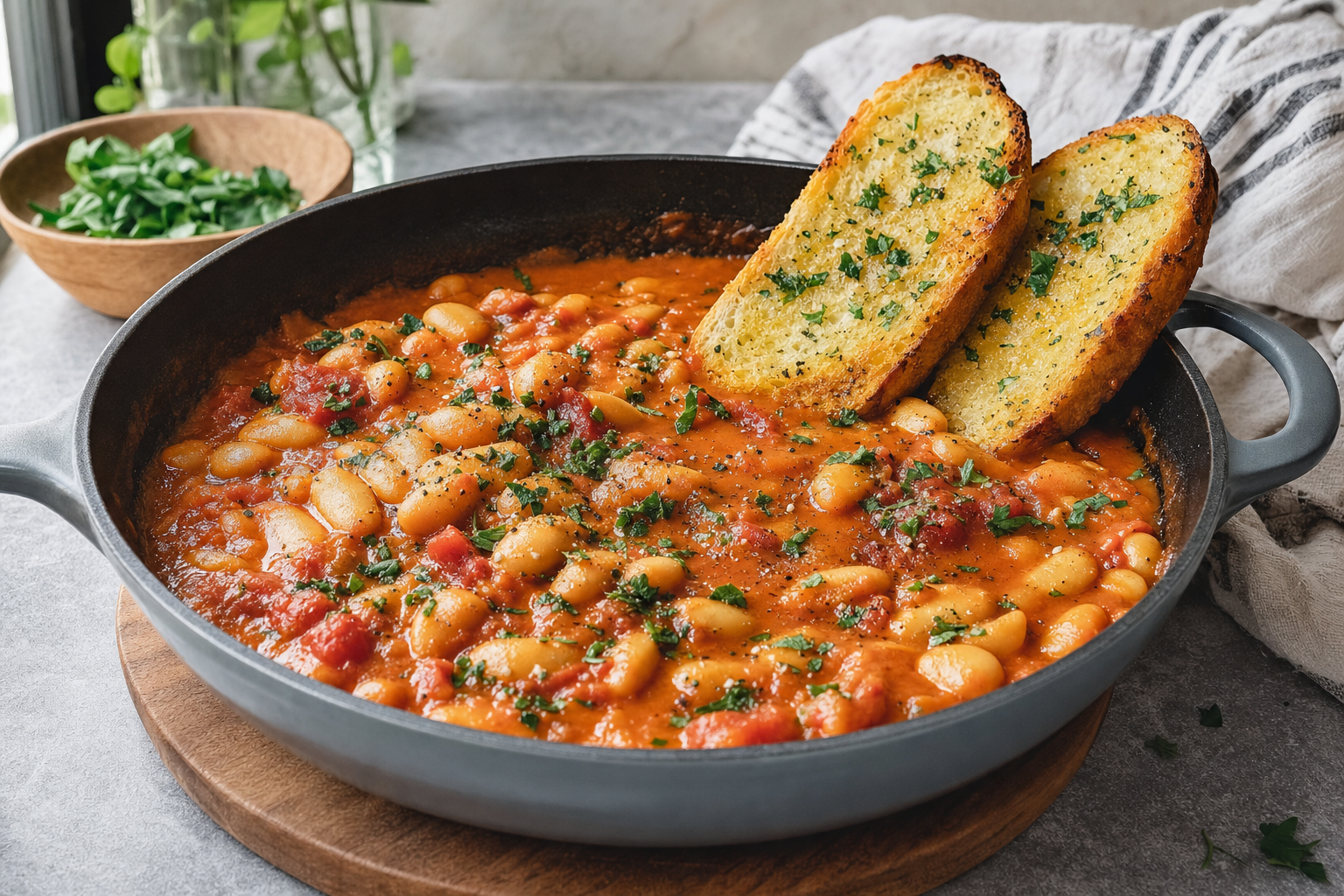 Smoky Butter Bean Skillet with Garlic Toast