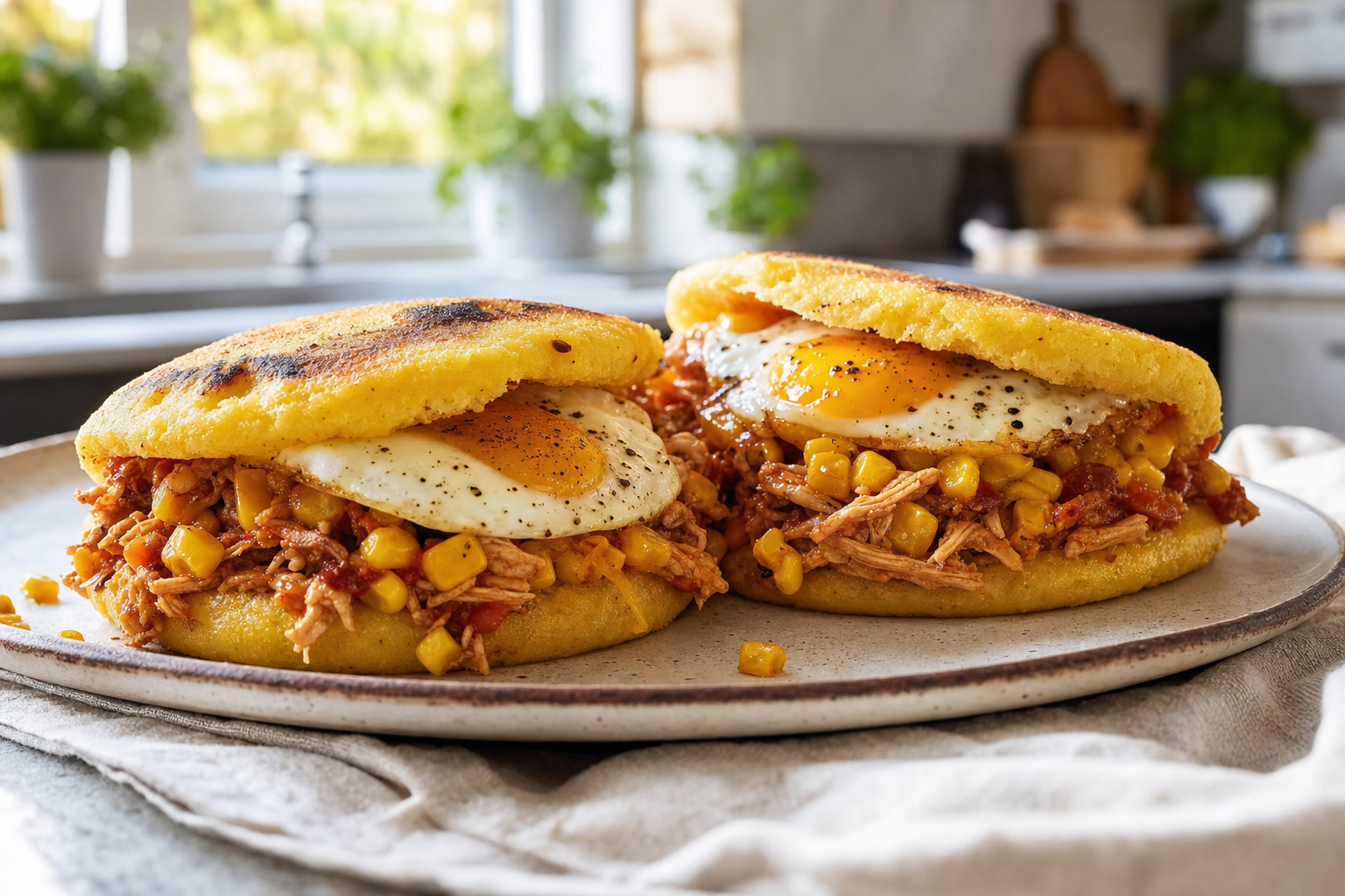 Smoky Chicken and Corn Breakfast Arepas