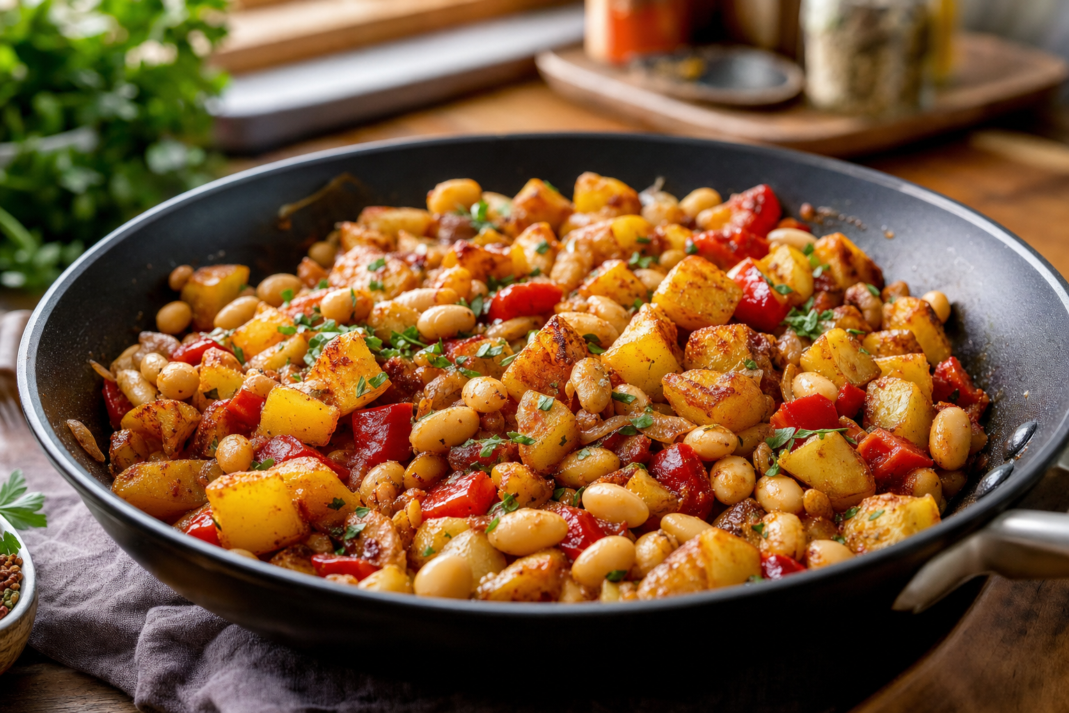 Smoky Paprika Potato and White Bean Skillet