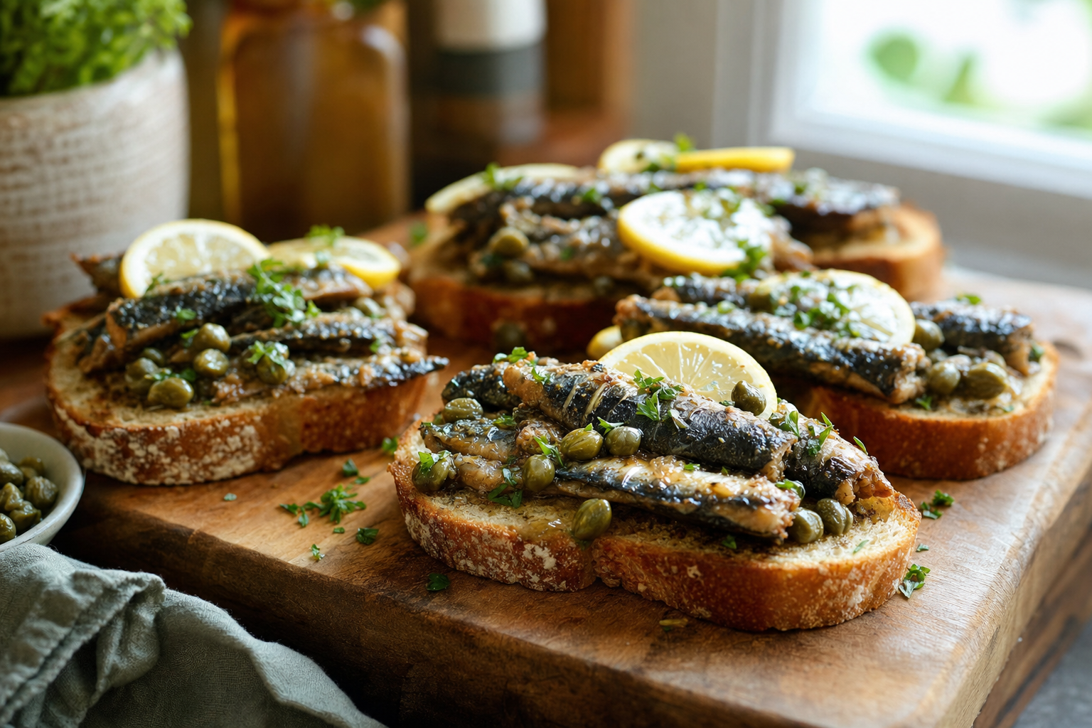 Smoky Sardine Lemon Toasts