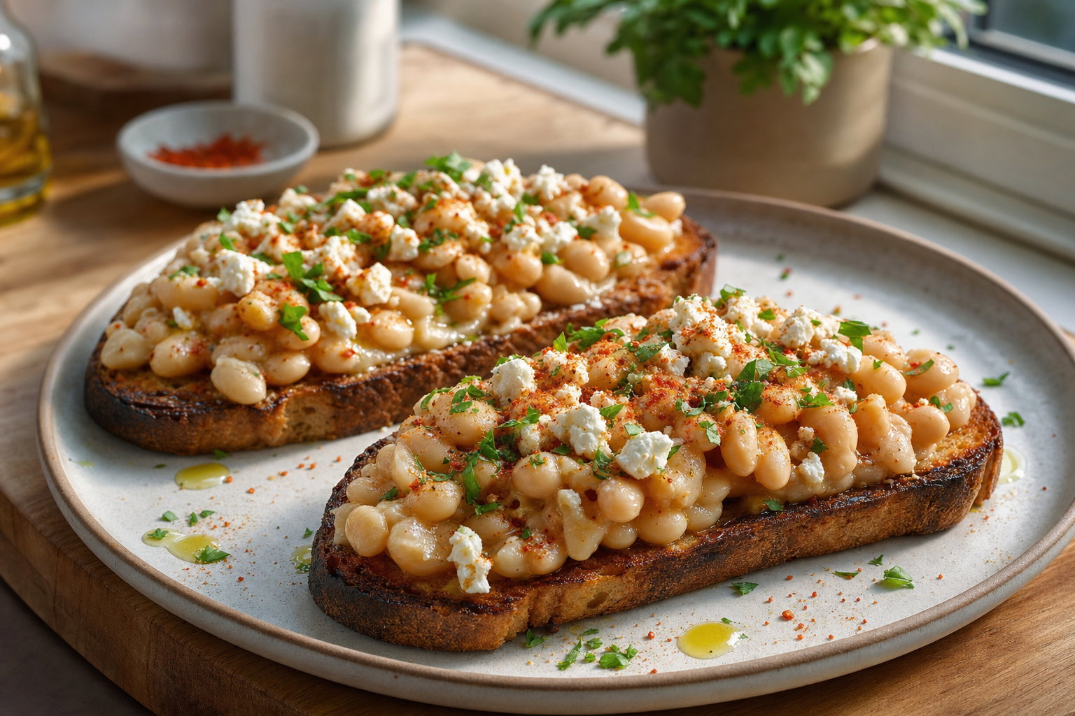 Smoky White Bean Feta Toasts
