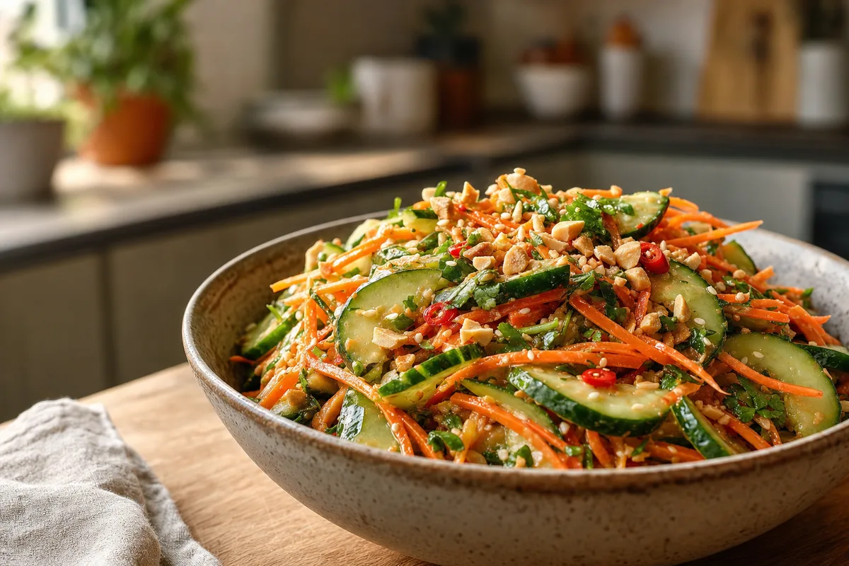 Spicy Peanut Cucumber and Carrot Slaw