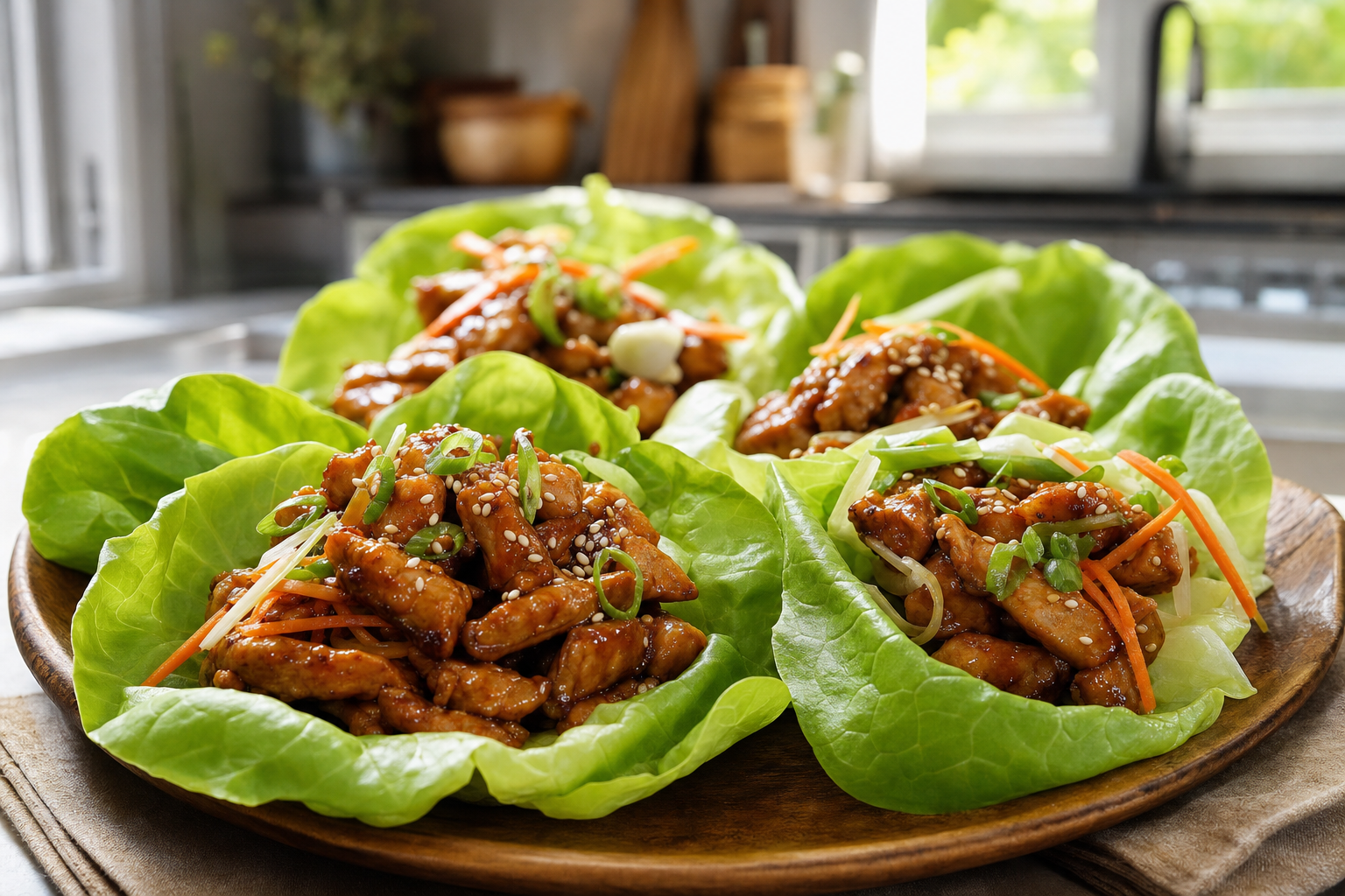 Sticky Ginger Soy Chicken Lettuce Wraps