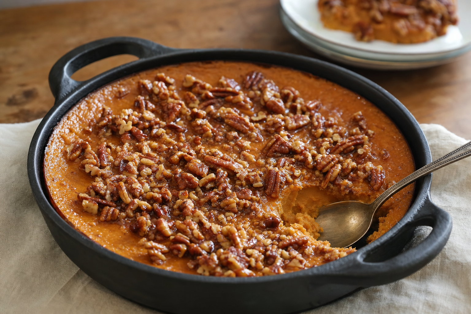 Sweet Potato Miso Custard with Pecan Crunch