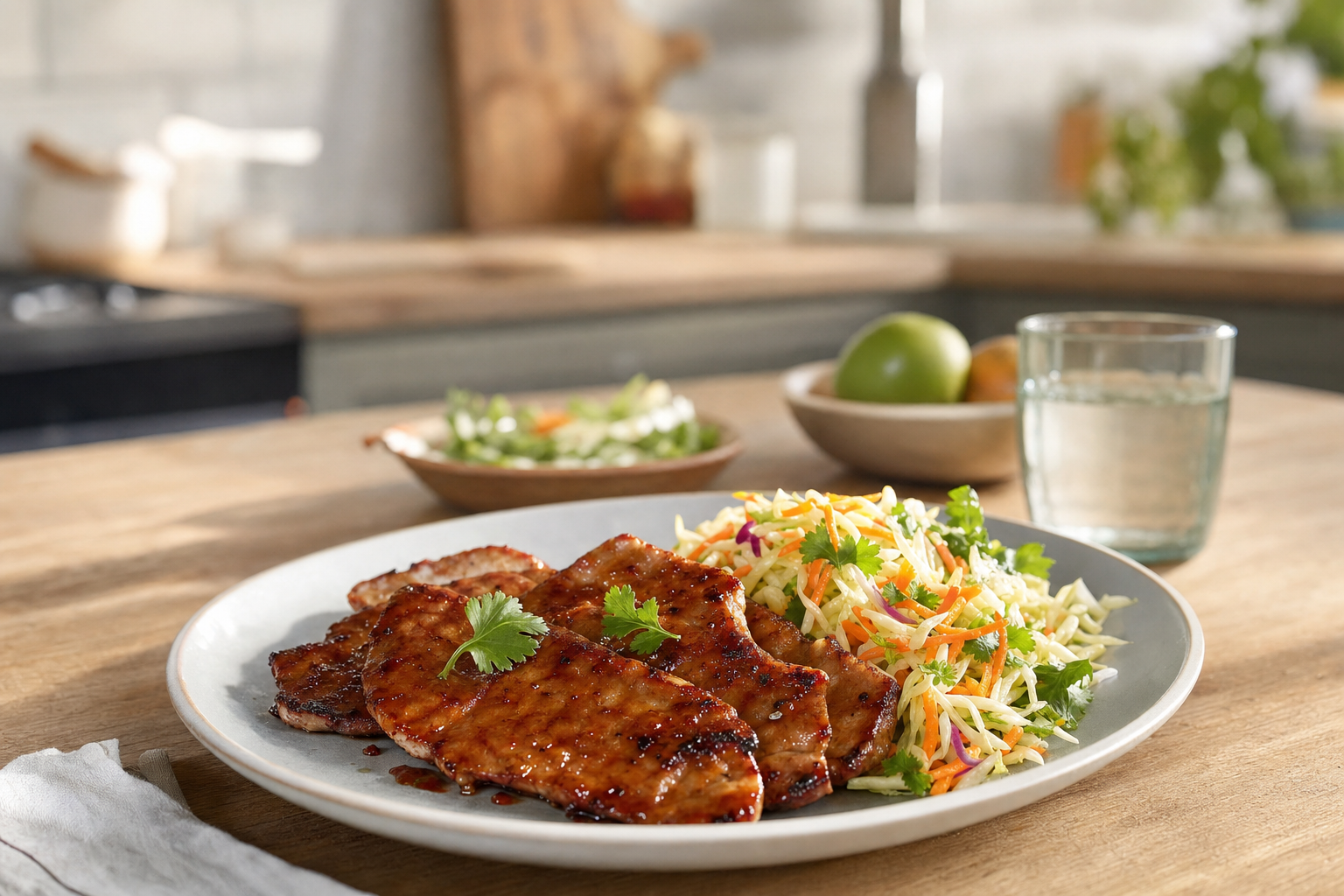 Tamarind Pork Cutlets with Ginger Slaw