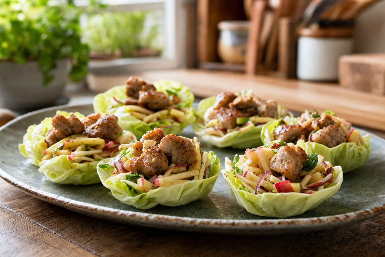 Tangy Pork and Apple Slaw Cups