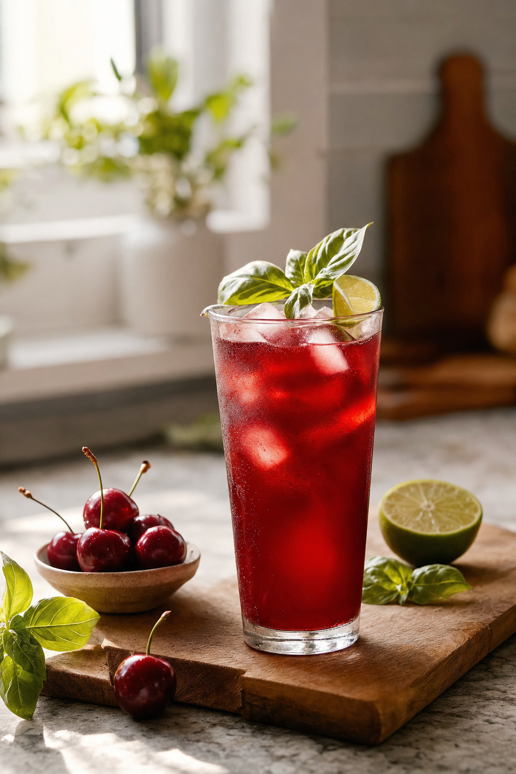 Tart Cherry Basil Rye Cooler