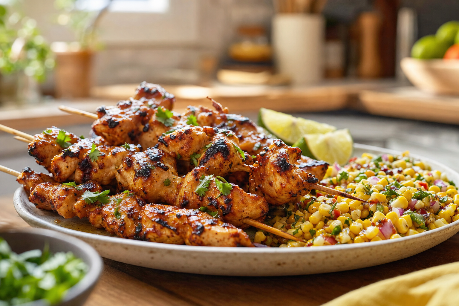 Chili-Lime Chicken Skewers with Honeyed Corn Relish