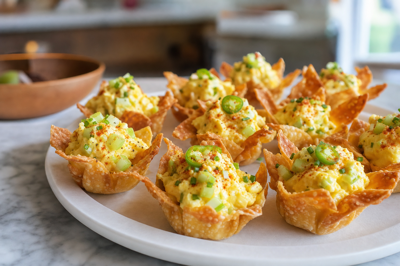 Theo's Diner Deviled Egg Wonton Crunch Cups