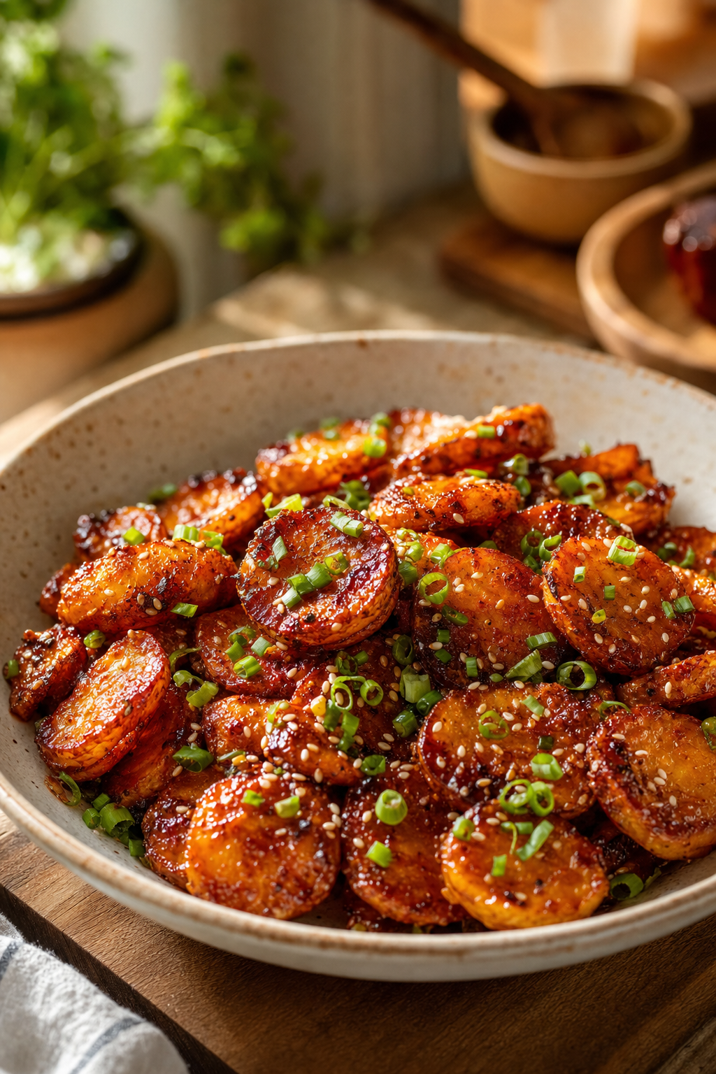 Theo's Crispy Gochujang Potato Coins with Sesame Scallions
