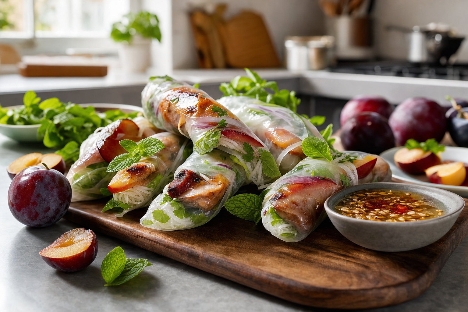 Theo's Crispy Pork and Plum Rice-Paper Rolls