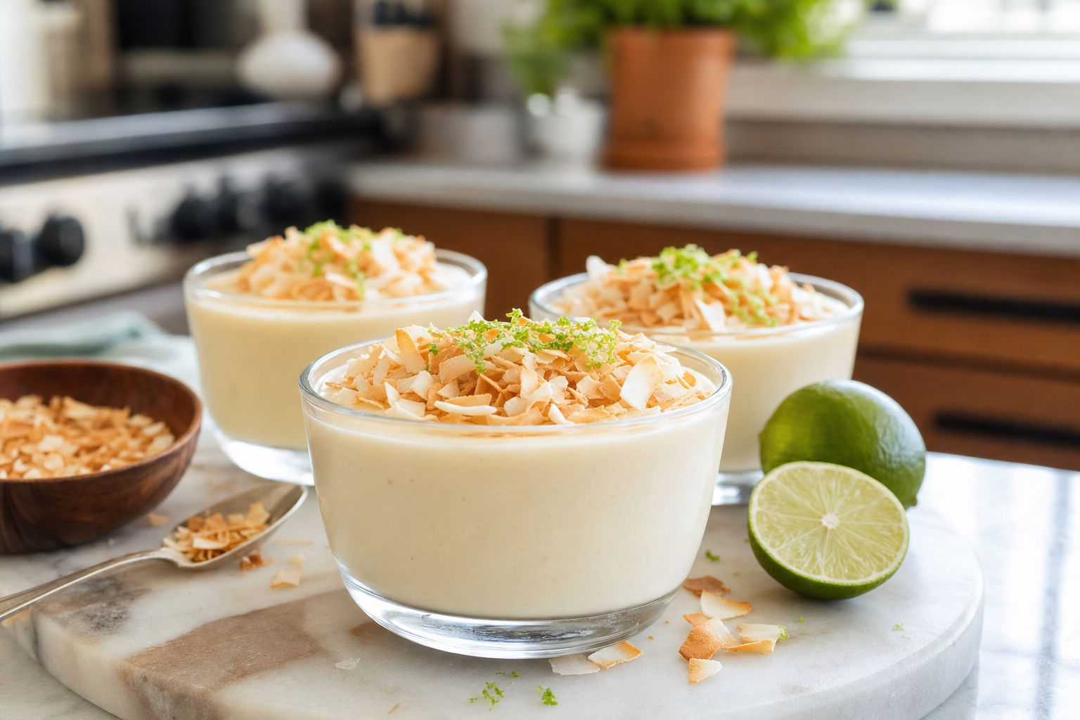 Toasted Coconut Lime Custard Cups