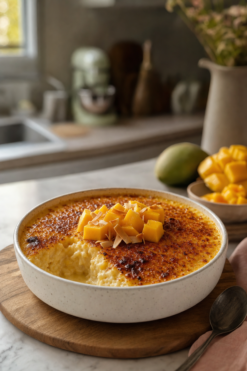 Toasted Coconut Rice Custard with Mango