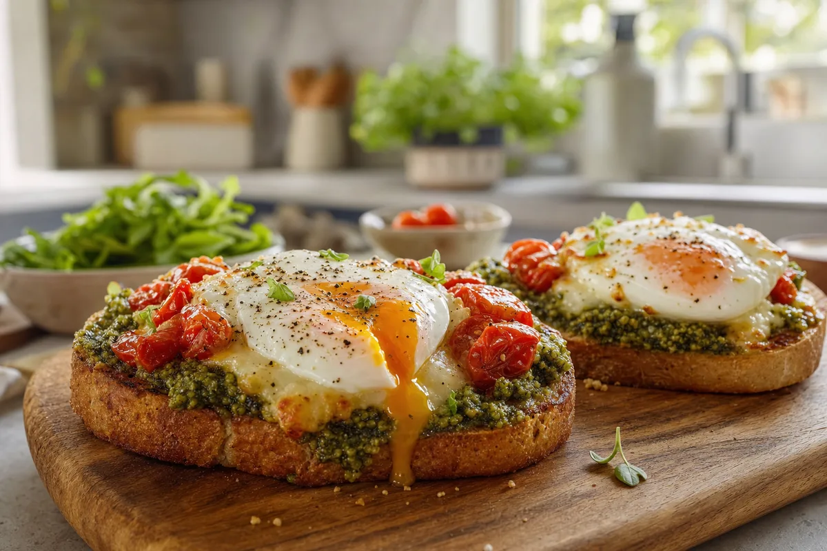 Tomato Pesto Egg Toast Melts