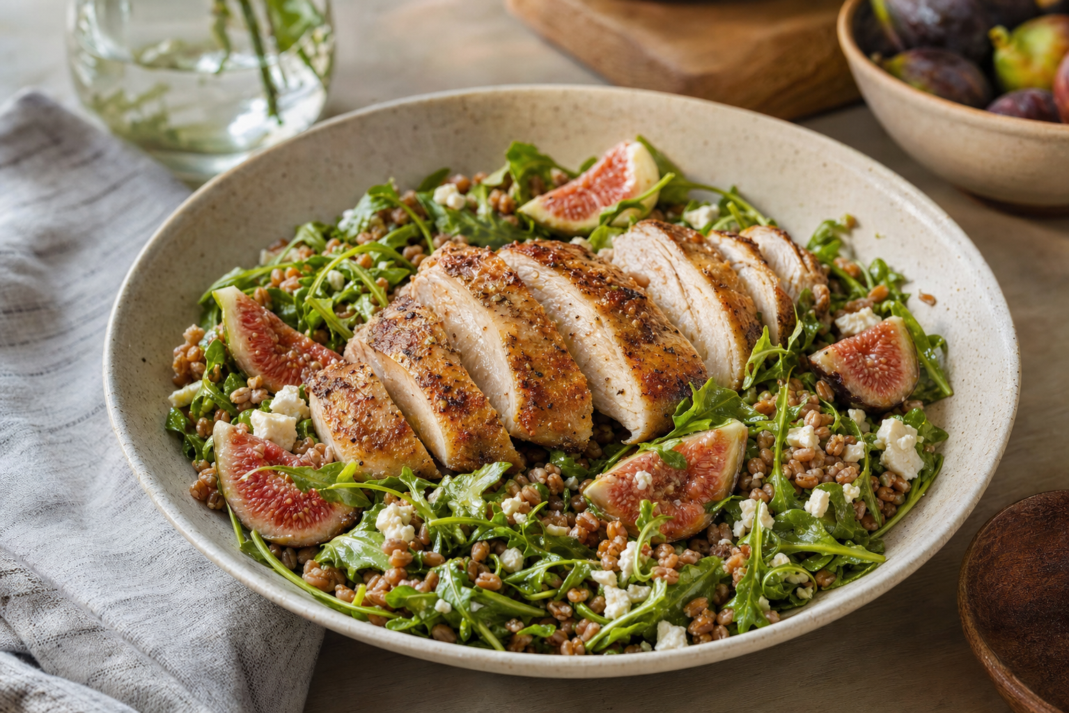 Warm Chicken Fig and Farro Salad