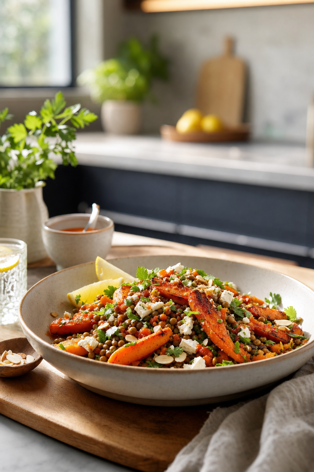 Warm Harissa Carrot and Lentil Salad