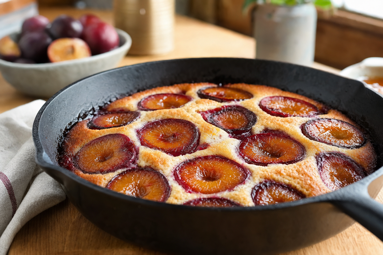 Warm Honeyed Plum Skillet Cake
