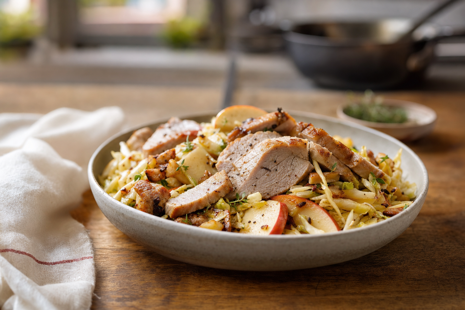 Warm Pork and Apple Cabbage Slaw