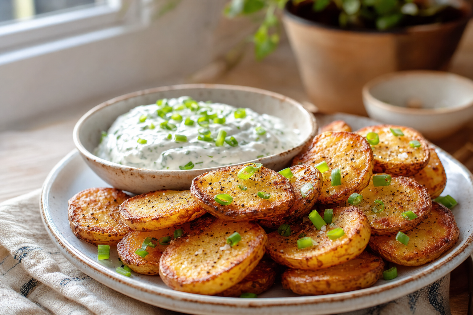 Warm Potato Coins with Scallion Ranch