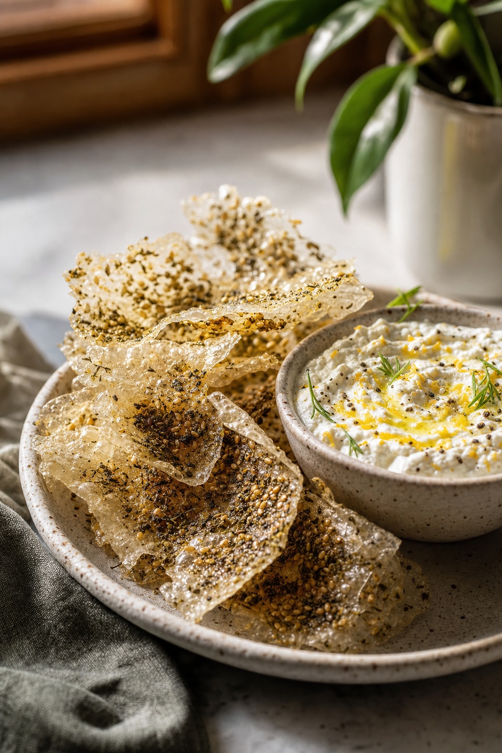 Za’atar Rice Paper Crunchers with Feta Dip