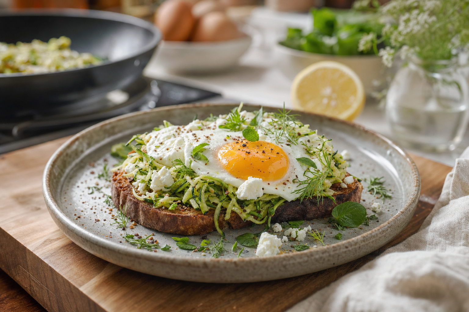 Zucchini Feta Skillet Toast
